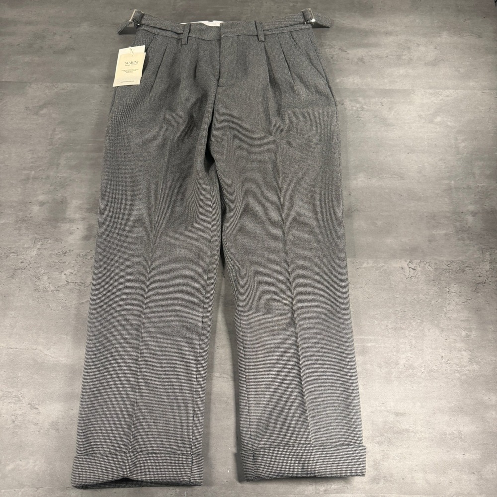 Marini Gurkha Pant Trousers Mens 30 Gray Black Micro Check Pleated Side Tabs NEW